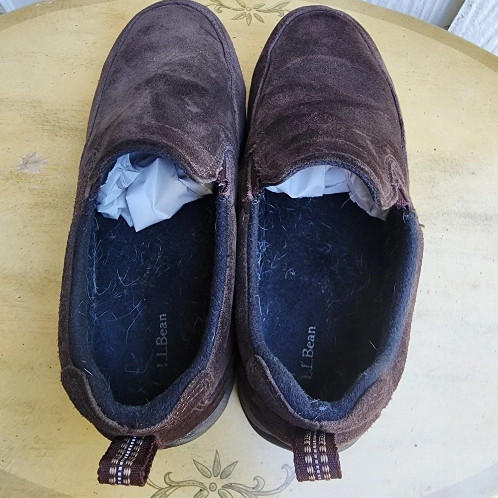 LL Bean US 7 Wide‎ Brown Suede Comfort Slip On Walking Casual Shoes Minimalist